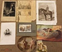 Лот из рекламы, иллюстраций, гравюр и проч. бумаг.