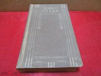 1908 Фрейтаг. Атлас мира. Звездное небо. Северный и Южный полюс. 50 карт. 17 000 названий