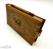 Записная книжка. Дерево резьба, кожа, муар, золотой обрез. Российская империя до 1917 г.!